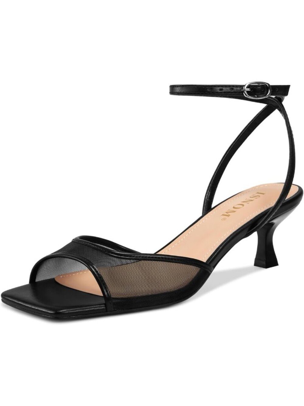 Stylish Women's Mesh Kitten Heels Sandals - Square Toe, Ankle Strap, Comfortable